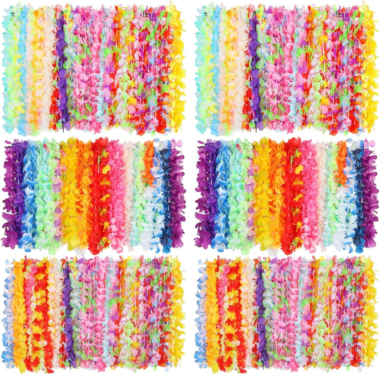 250 Pieces Hawaiian Leis Necklace Luau Flower Bulk Tropical Summer Beach Vacation Floral Leis for Kids Girls Adults Birthday Wedding Decorations(Colorful,Brightly)